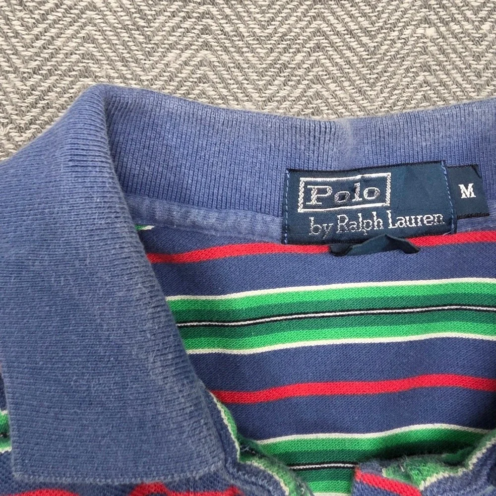 Polo Ralph Lauren Mens Medium Striped Polo Shirt Blue Green Red Short‎ Sleeve M